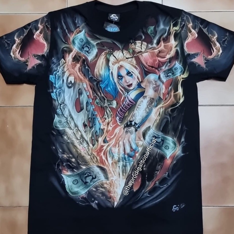 Kaos Rock Chang Caballo Import M, L dan XL Harley Quinn Full HD Glow in The Dark