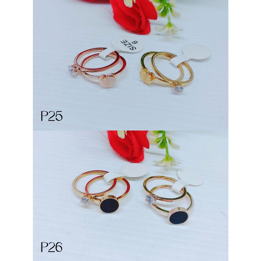 Cincin Titanium 2 Susun Permata Perhiasan Wanita P25/P26