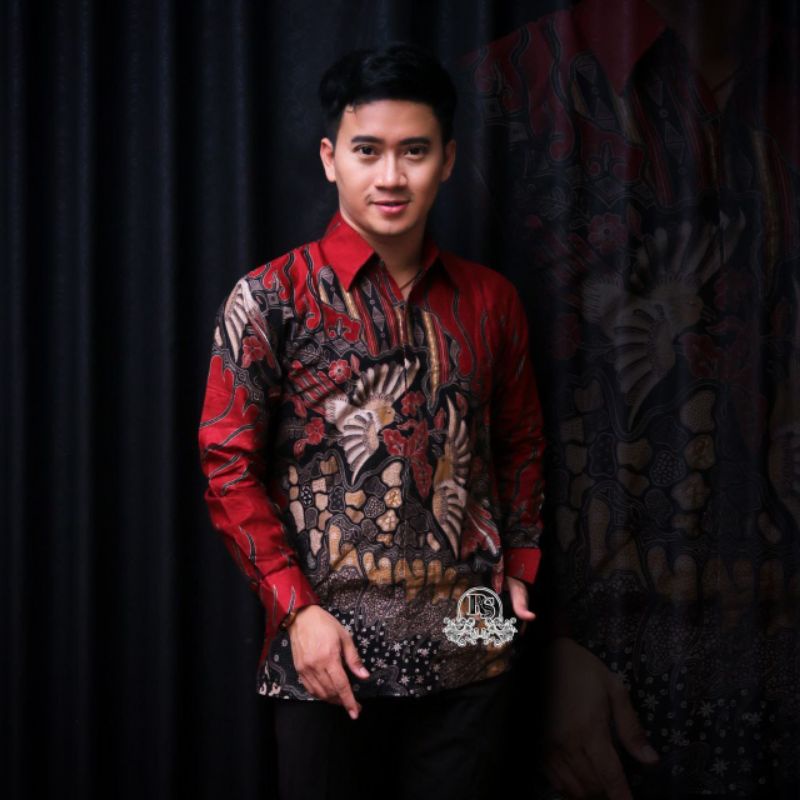 Baju Batik Pria Slimfit Merah Series Seragam Kerja Kantor M L XL XXL