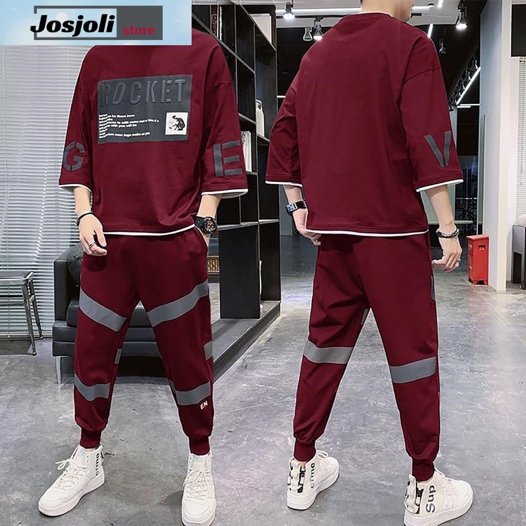 JOSJOLI_STORE/Stelan Oversize Rocket/Satu Stel Atasan dan Bawahan Pria Dewaa/Fit to L