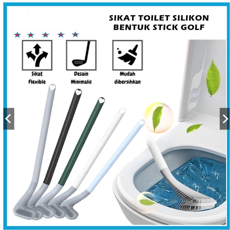 Sikat Toilet Silikon Bentuk Stik Golf / Alat Pembersih WC Kamar Mandi / Toilet Brush Silicone Fleksible Serbaguna Sela Karet Lentur