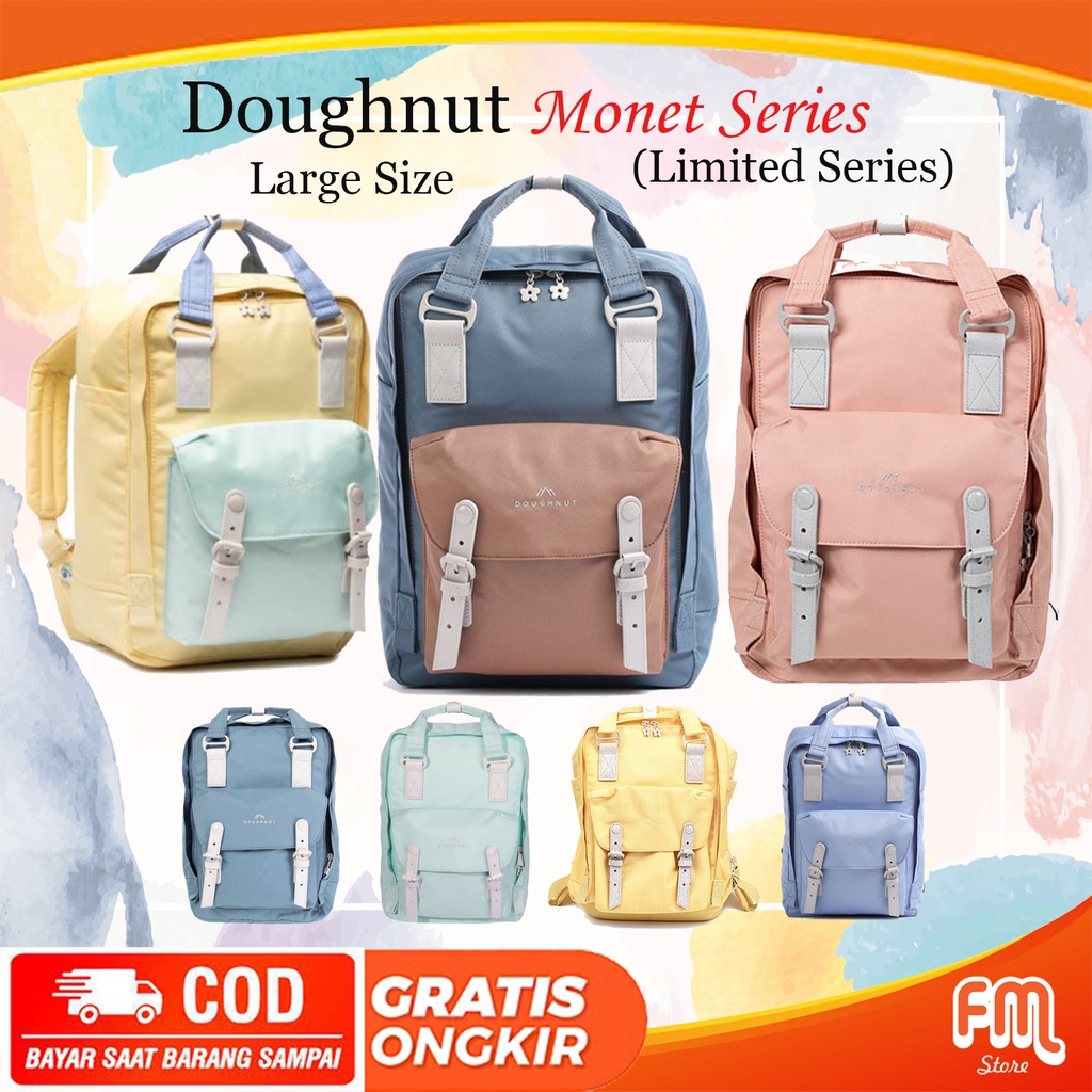 Backpack DOUGHNUT Monet Series LARGE Size  / Tas Ransel Laptop Wanita Import
