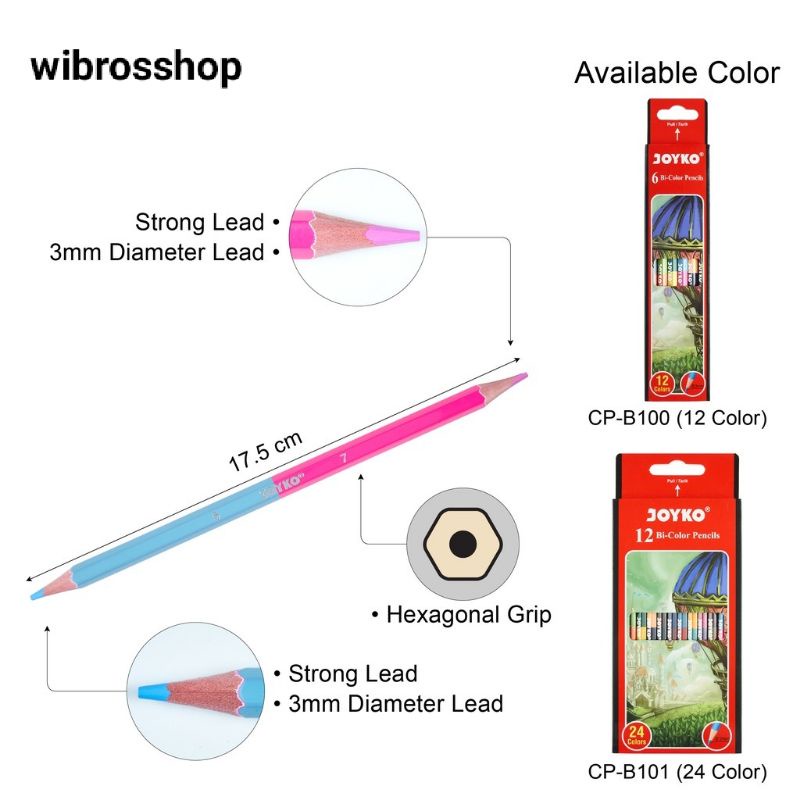 

Joyko cp-bi-100/cp-bi-101 colors pencils duo dua warna per pensil