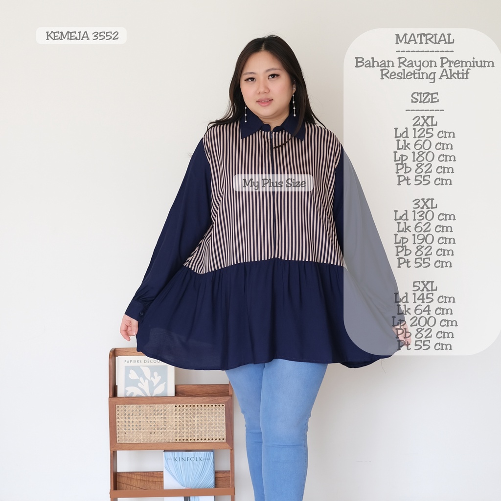 Kemeja Salur Kombinasi Jumbo 3552, Ld 124, 130 &amp; 144 cm