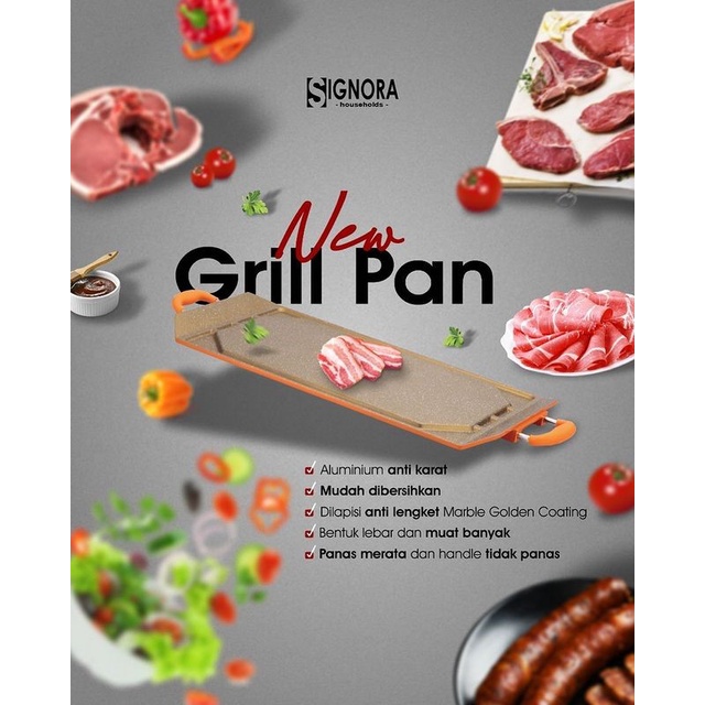 Signora New Grill Pan / Alat Panggang Anti Lengket Free Hadiah