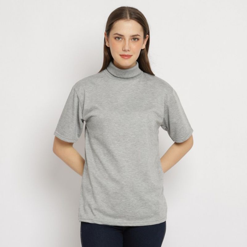 Turtleneck Wanita Lengan Pendek Kaos Leher Tinggi Turtle Neck Unisex Korean Style