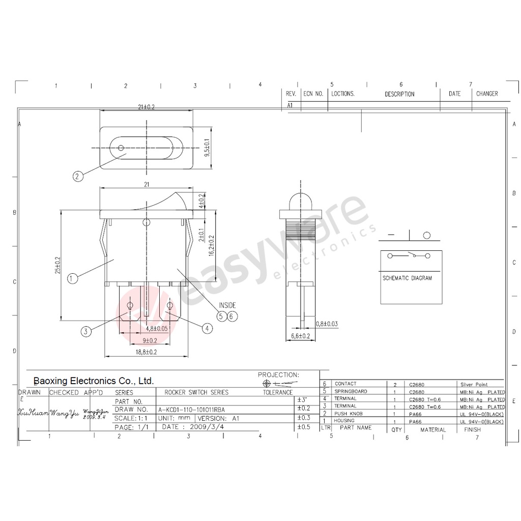 Rocker Switch SPST KCD110 2 pin Saklar Gepeng 2pin Switch On Off Pipih