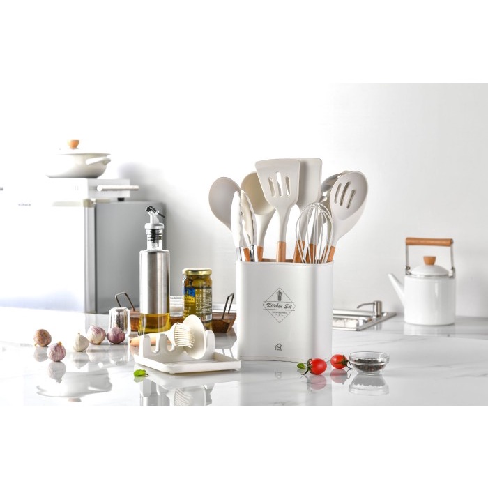 SQUARE BUCKET UTENSIL SET 13PCS 1092 SILICONE UTENSIL SET KITCHEN SET