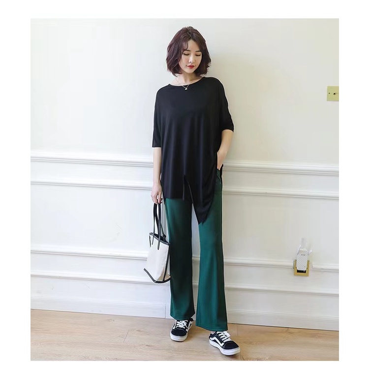 baru! Blus Wanita Katun Modal Katun Longgar Lengan Pendek Irregular Dolman Sleeve T-Shirt Pakaian Kasual