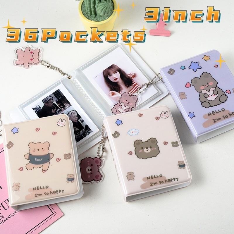 Kawaii Cute Bear 3inch Album Foto 36saku Ins Kpop idol Photocard Holder Photo Collect Book Dengan Liontin Mini Penyimpanan Buku Hadiah Stationary