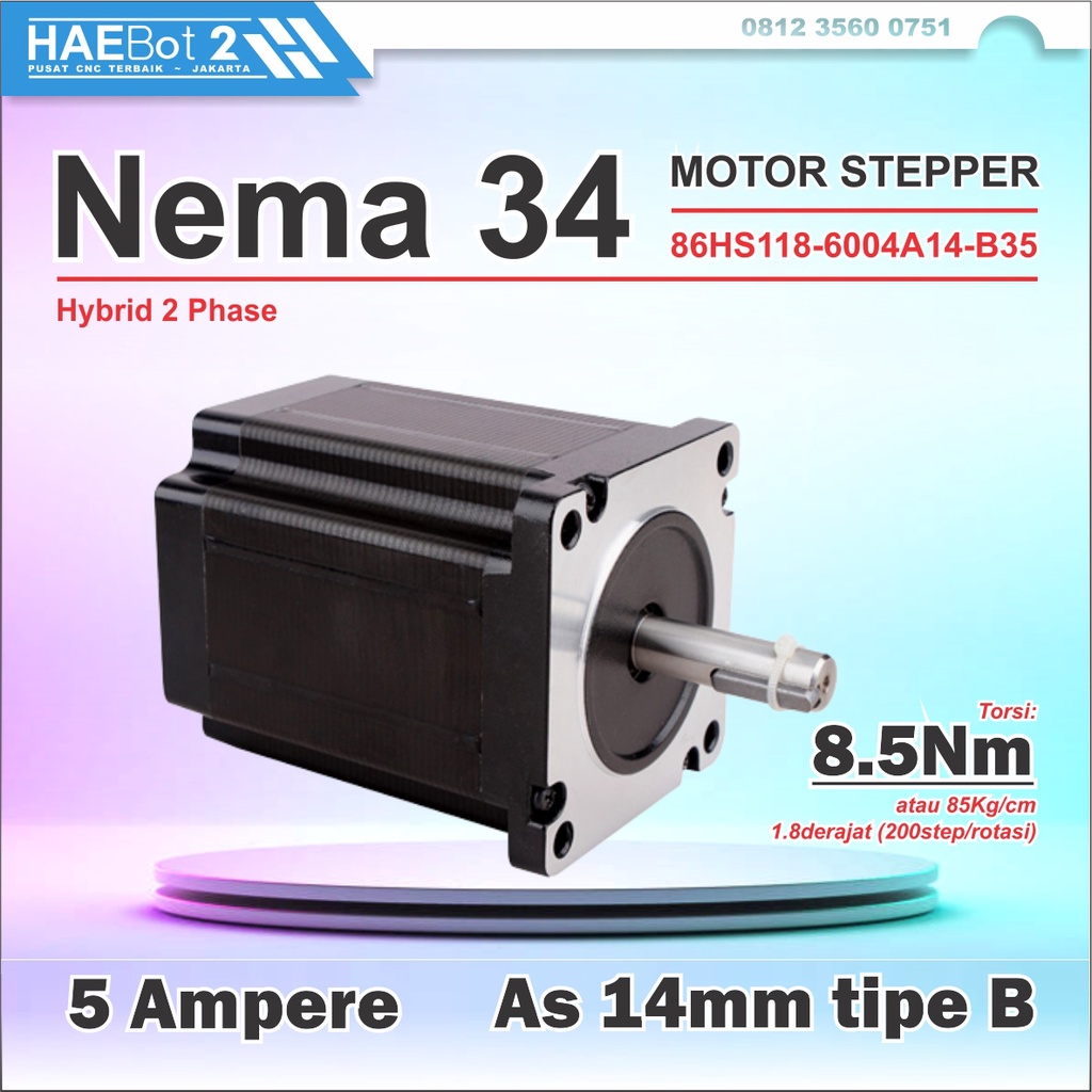 [HAEBOT 2] Motor Stepper Nema 34 Nema34 8.5Nm 118mm 5A Shaft 14mm CNC Router Laser Plasma Milling Hi