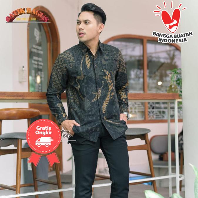 Kemeja Batik Pria Lengan Panjang Executive Hitam Keren Premium 5L