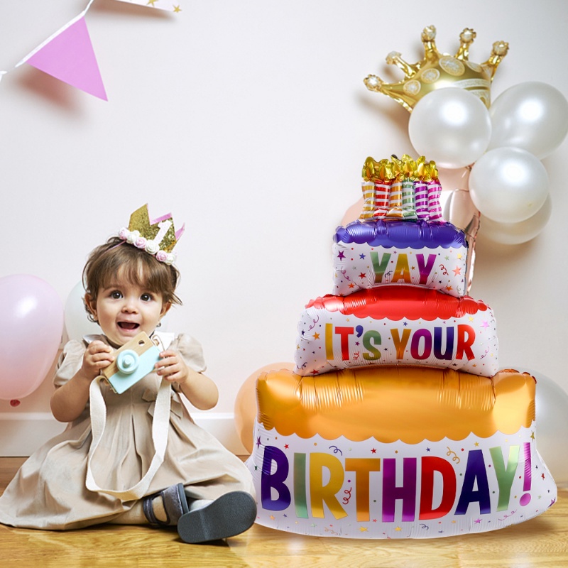 Kualitas Tinggi Besar Warna-Warni Kue Balon Tiga Lapisan Lilin Aluminium Film Balon Selamat Ulang Tahun Pesta Baby Shower Dekorasi Anak Mendukung