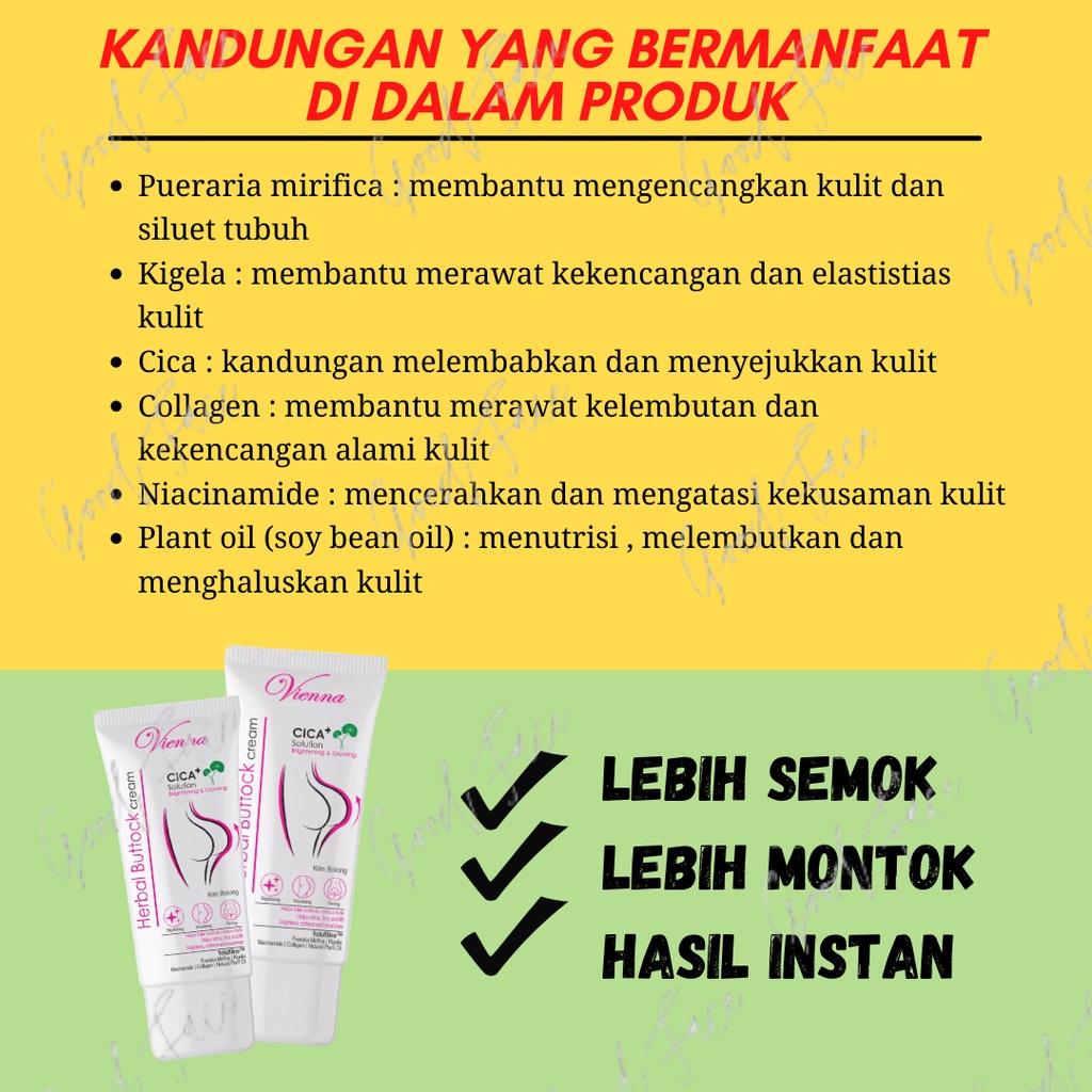 PEMBESAR BOKONG WANITA PERMANEN VIENNA HERBAL BUTTOCK 80ML CREAM CICA+ SOLUTION KRIM BOKONG PERAWATAN TUBUH