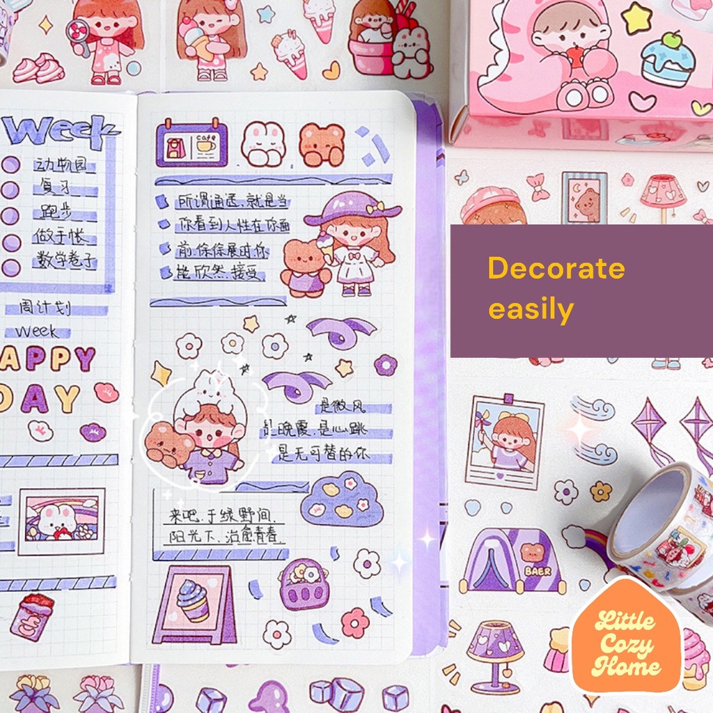 Lovely Sticker Pack Sheet / Cute Cartoon Deco Stickers / Stiker Koleksi Kertas Motif ala Korea Lucu Unik Murah Dekorasi Alat Tulis Kado Anak Perempuan