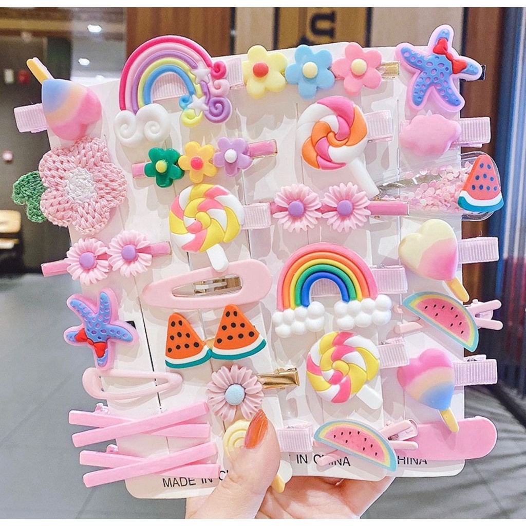 1SET 14PCS JEPITAN RAMBUT ANAK PEREMPUAN FASHION SET  KUALITAS IMPORT JEPITAN RAMBUT ANAK KOREAN LUCU - BDC