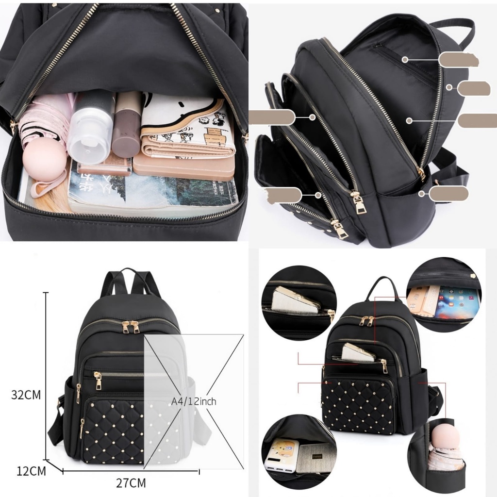 TAS RANSEL WANITA PREMIUM ANTI AIR IMPORT BACKPACK SEKOLAH HITAM MARIEKA TA725B5 KOREA CEWEK GENDONG KULIAH KERJA MURAH PUNGGUNG FASHION BATAM BRANDED REMAJA KEKINIAN