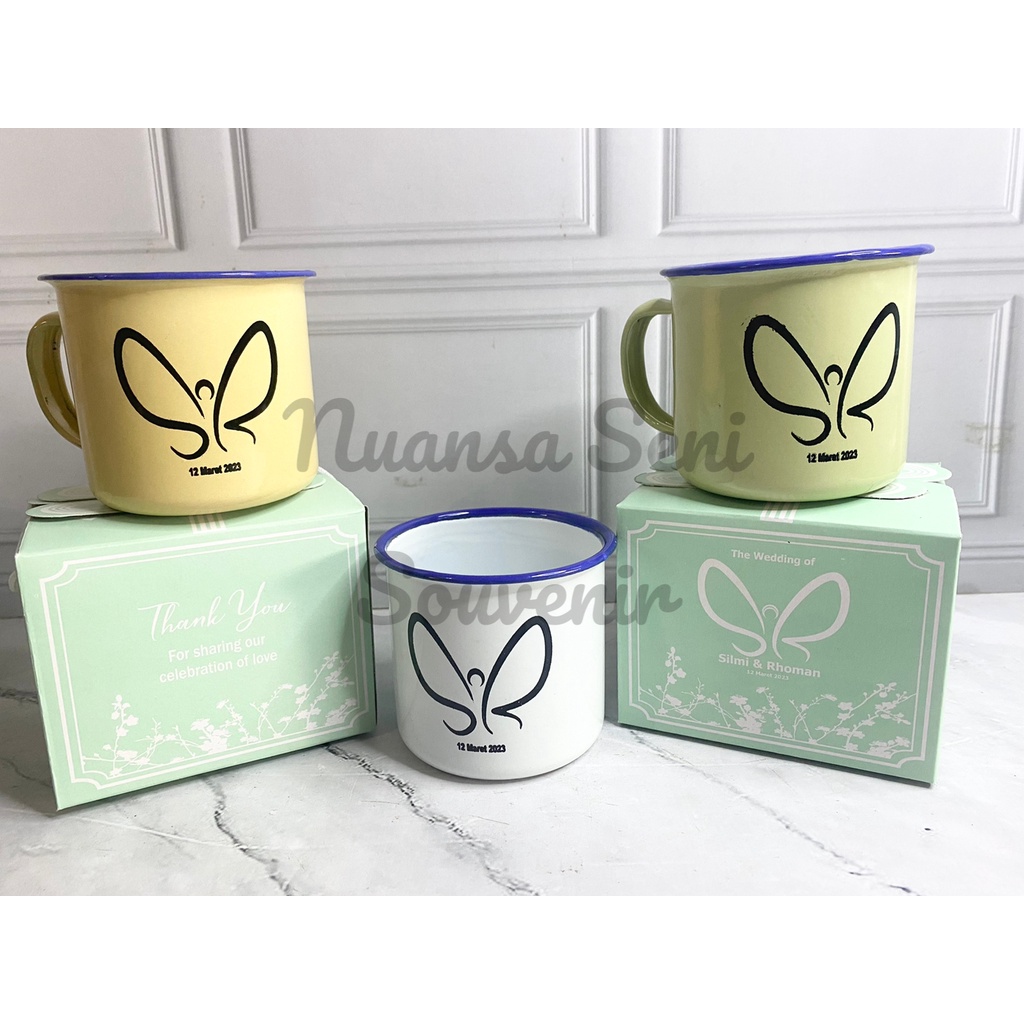Souvenir Gelas Enamel Cangkir Kopi Jadul Tumbler Mug Minum Kaleng Antik Cup Sablon