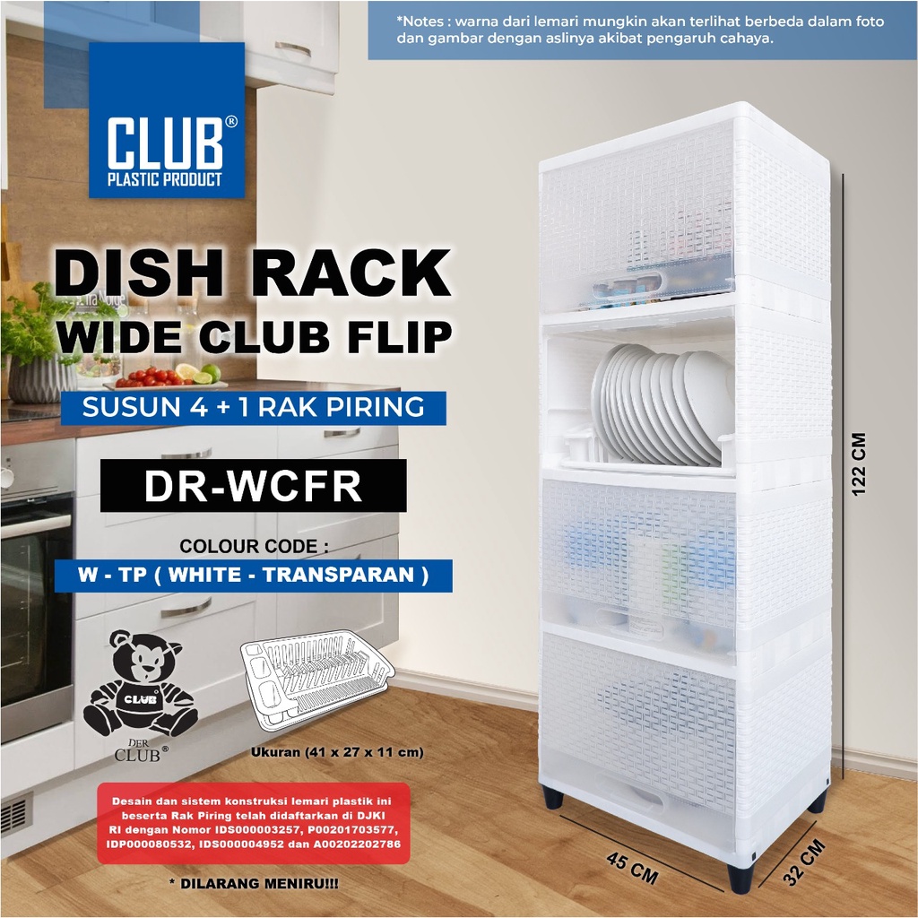 Dish Rack Wide Club Flip Susun 4 - Lemari Piring Rak Dapur Plastik Pintu Transparan Dengan Rak Pirin