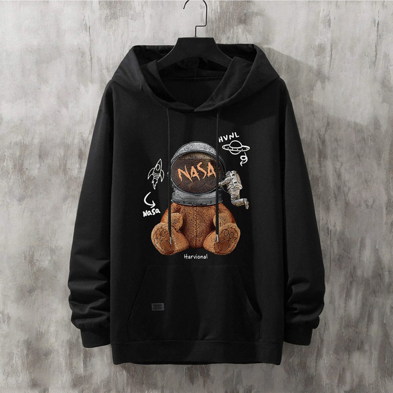 Parisdivarious Sweater Hoodie Jemper Astronout Bear Bahan Fleece Size S - XXL (Pria &amp; Wanita)