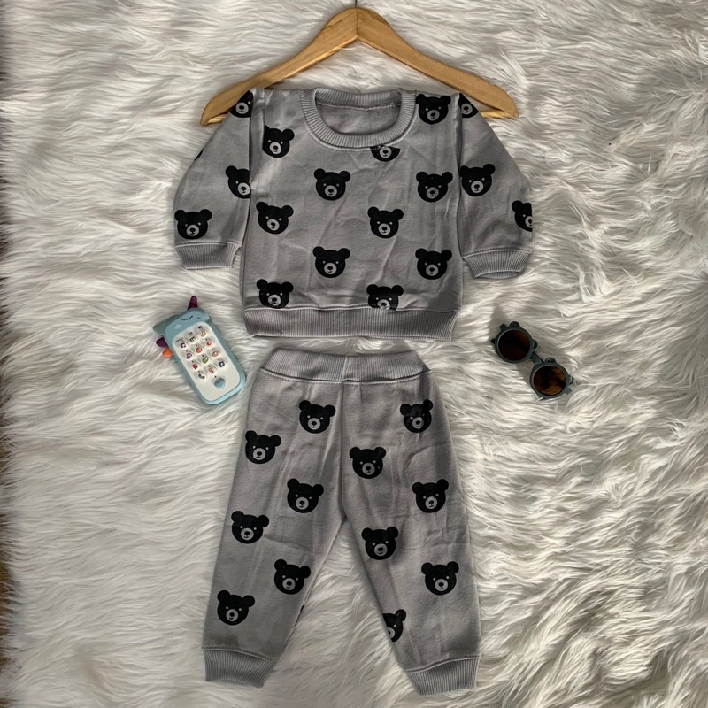 STELAN SWEATER BAYI BEAR CELANA JOGER USIA 6-12 BULAN