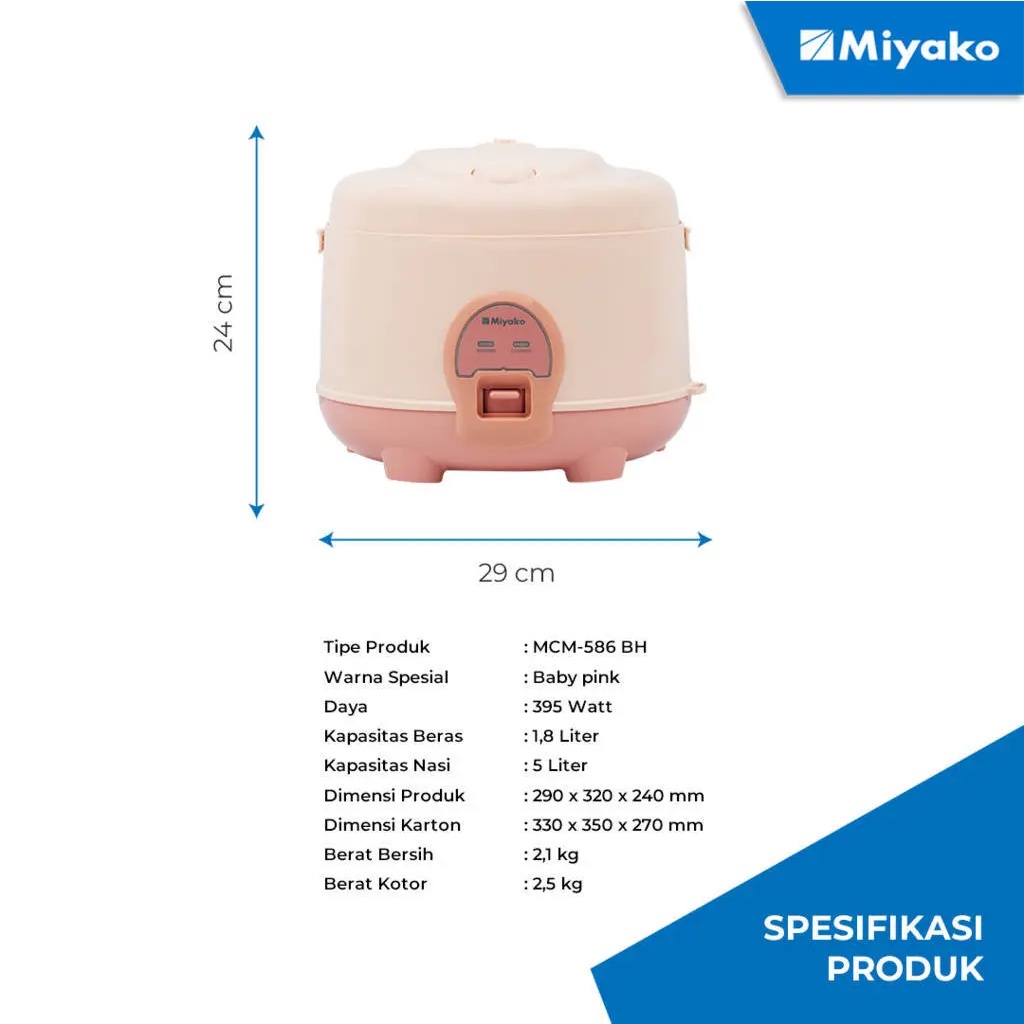 Miyako Magic Com / Rice Cooker 586 BH 1,8L 3 In 1 Berlian Hitam Anti Lengket Garansi Resmi