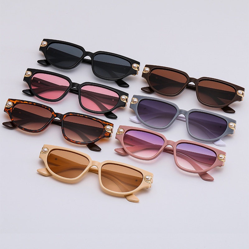 (YUZHU) Mode Barat Permen Warna Mata Kucing Mutiara Kacamata Vintage Fashion Design Sense Shade Sunglasses Wanita