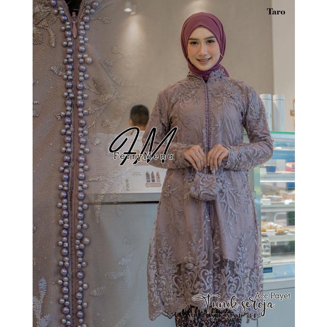 Setelan kebaya Tunik Seroja//kebaya Tunik tulle kancing busui//Tunik busui//kebaya Tunik kancing Payet//kebaya pesta