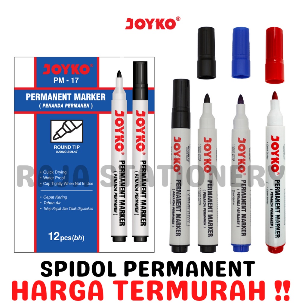 

JOYKO PERMANENT MARKER PM-17 PM-18 PM-19 / TERMURAH SPIDOL PERMANEN JOYKO HITAM BIRU MERAH MURAH TIDAK BISA DIHAPUS PENANDA