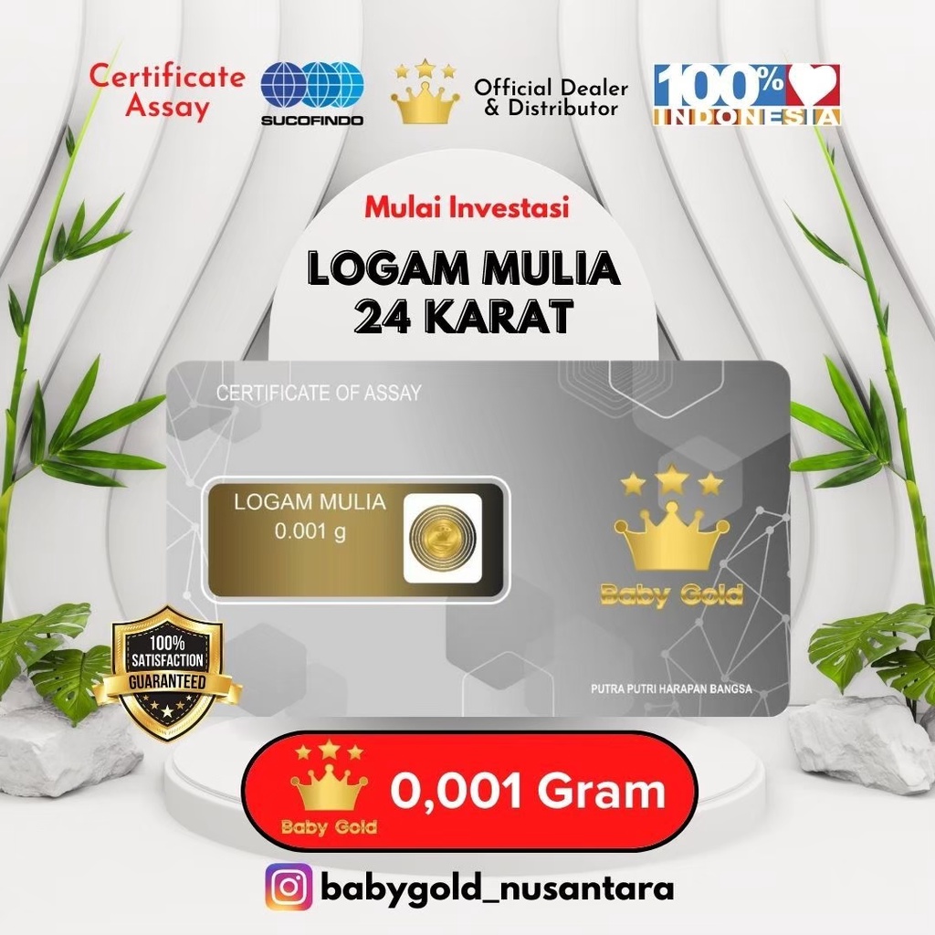LOGAM MULIA Emas mini 100% ASLI 24Karat Distributor Resmi BabyGold 0.001 gram minigram gold asli