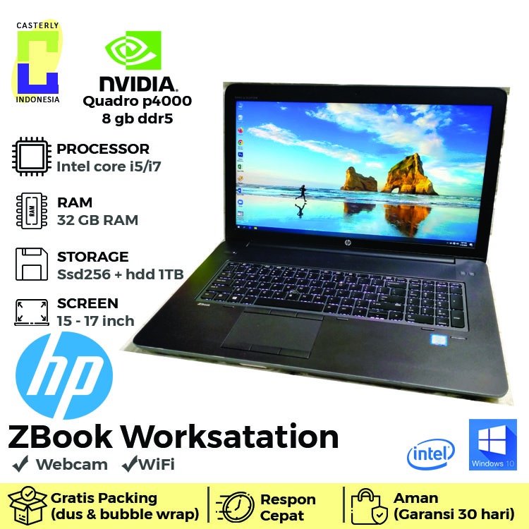 Laptop hp ZBook G4 i7 gen7 ddr4 32 gb ssd256+hdd1tb nvidia 8gb 17 inch