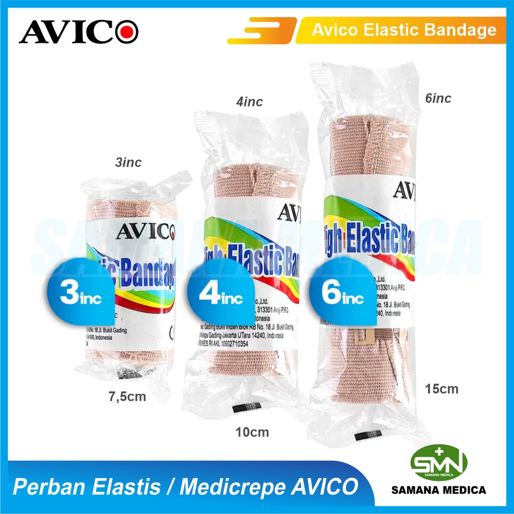 Avico Elastic Bandage / Medicrepe / Perban Elastis Merk AVICO Ukuran 3inc - 4inc - 6inc Murah