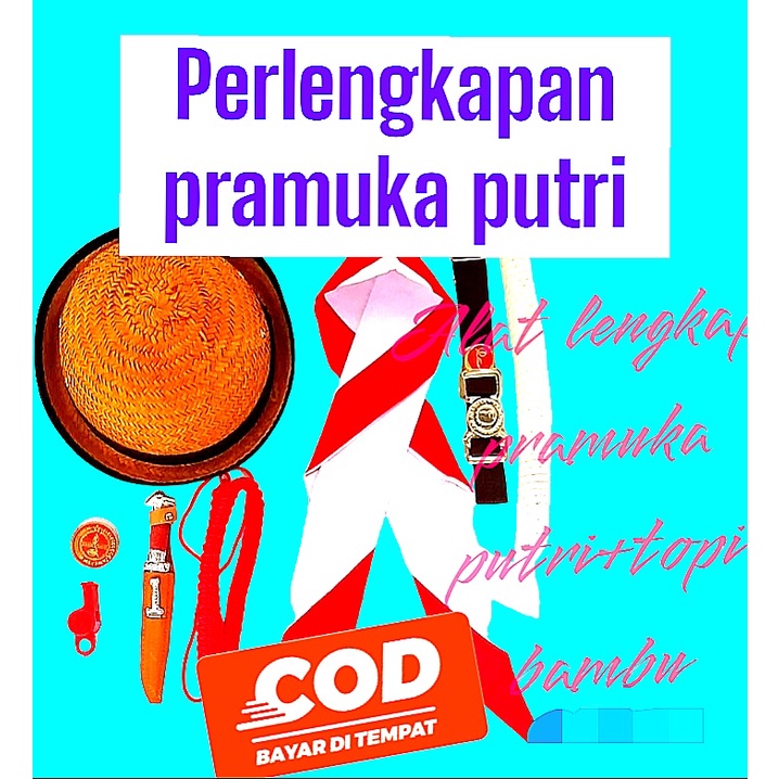 perlengkapan pramuka anak perempuan sd set lengkap peralatan pramuka +topi bambu