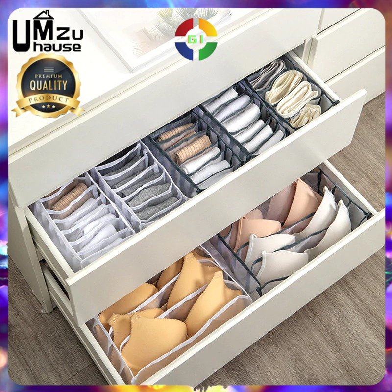 Kotak Sekat Pakaian Dalam Organizer Storage Bra Box 7 Lapis Gray COD