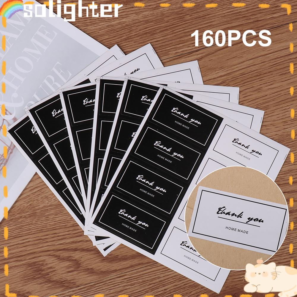 Solighter 160PCS Thank You Seal Stiker Persegi Panjang Perekat Diri Hitam Dan Putih Sealing Decals