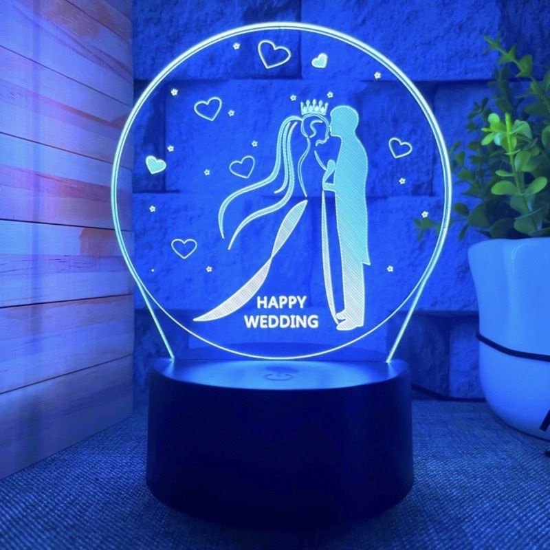 (Kado Happy wedding) Lampu Tidur Aesthetic Led 3D ~ Lampu Hias Kado Happy Wedding 3D