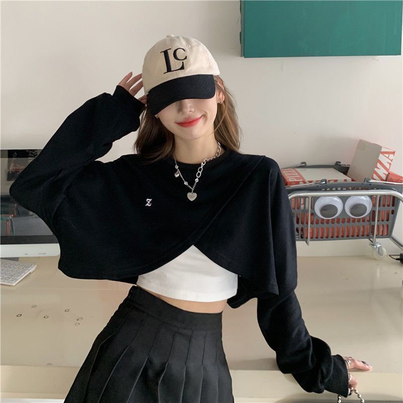 ❃Manis keren hot gadis sweater pendek wanita musim semi dan musim gugur bagian tipis versi Korea longgar rasa desain ceruk atas lengan panjang wanita pasang ins