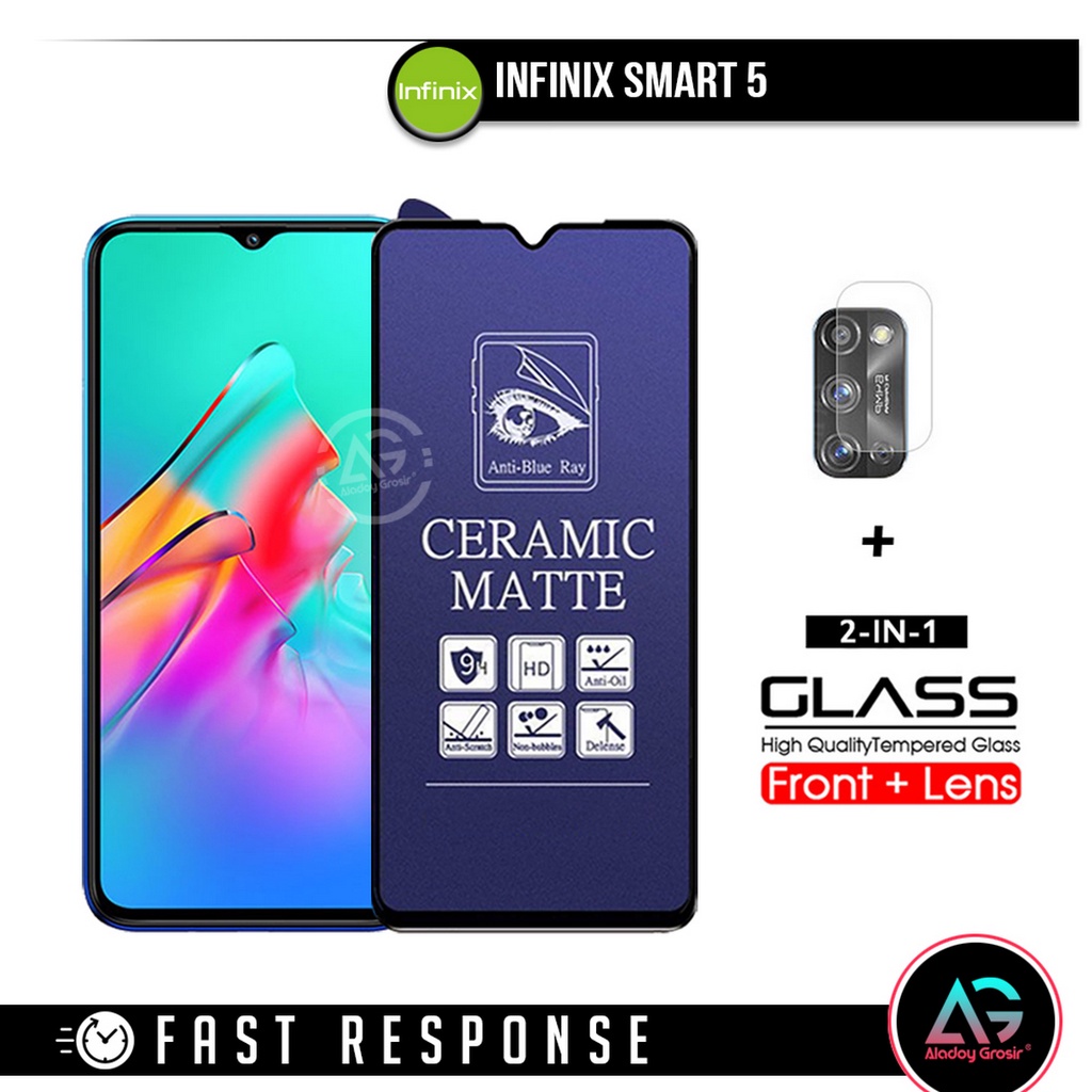 Paket 3IN1 Antigores Blue Anti Glare Infinix Smart 5  + Tempered Glass Kamera Dan Skin Karbon