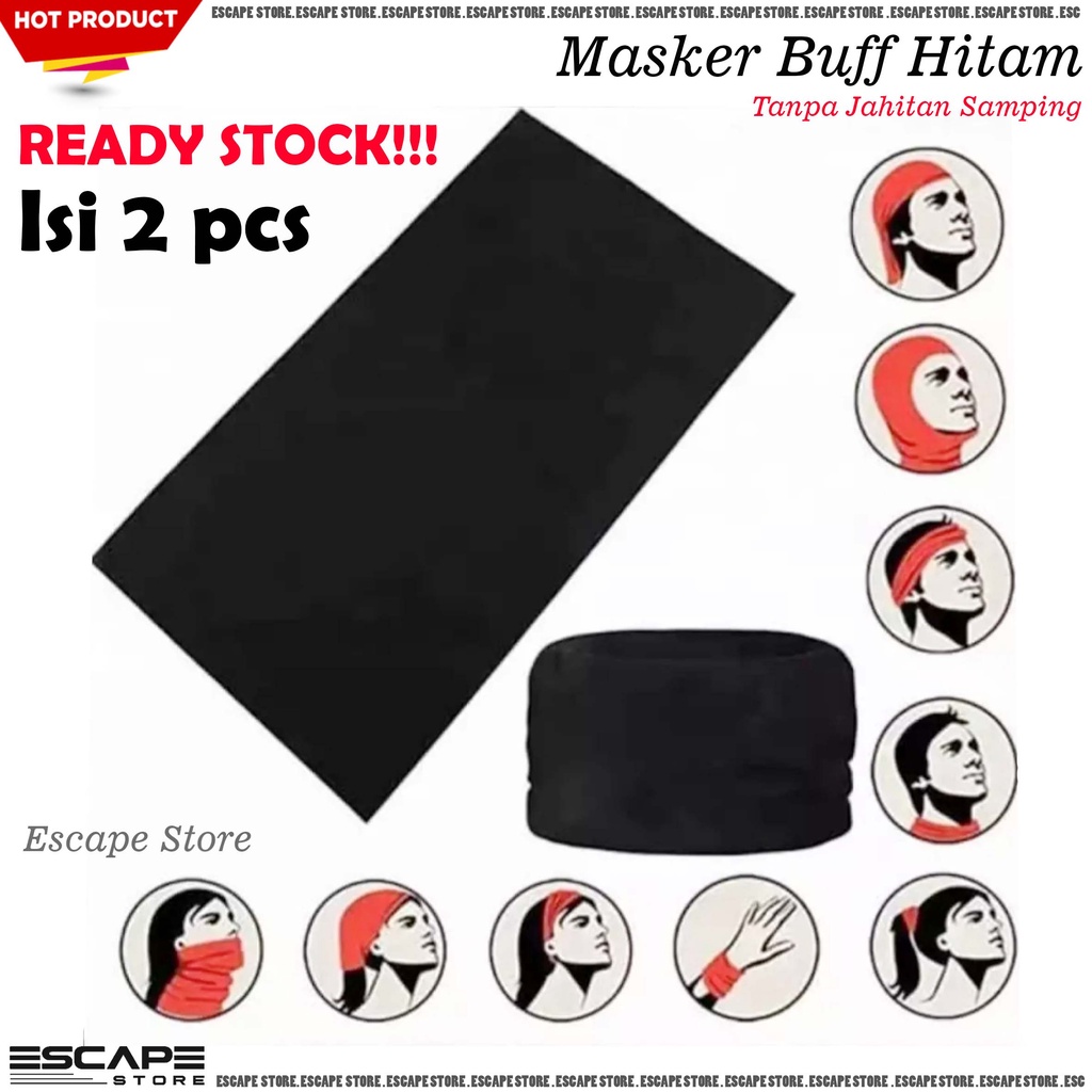 Masker Baf Hitam Black Polos Seamless Masker Motor Anti Debu PROMO Isi 2pcs