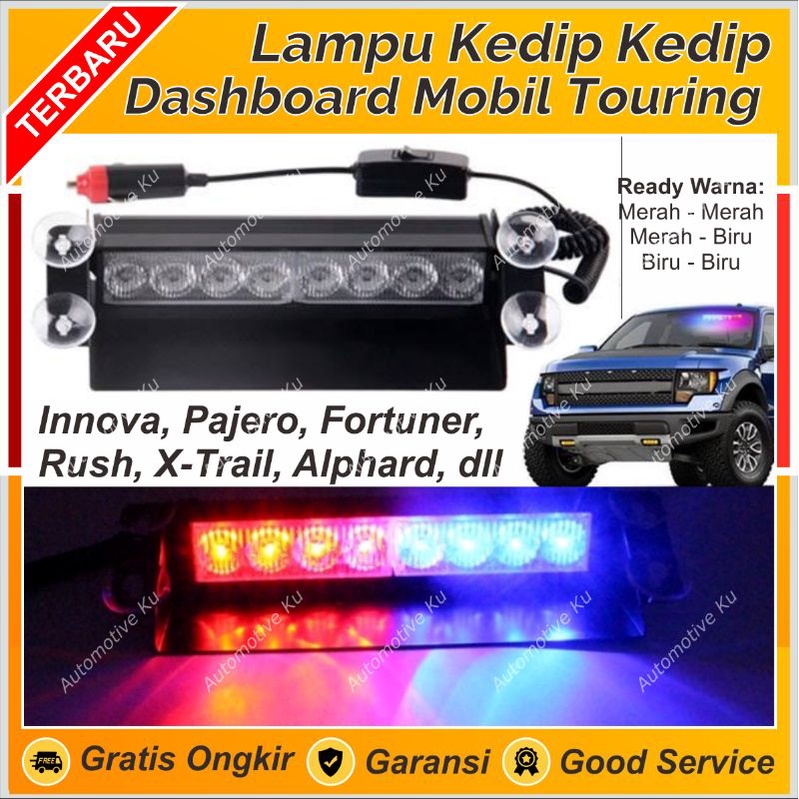 LAMPU LED MOBIL KEDIP TEMPEL KACA DASHBOARD KABIN DEPAN 8 TITIK MATA LED BIRU MERAH AVANZA XENIA JAZ