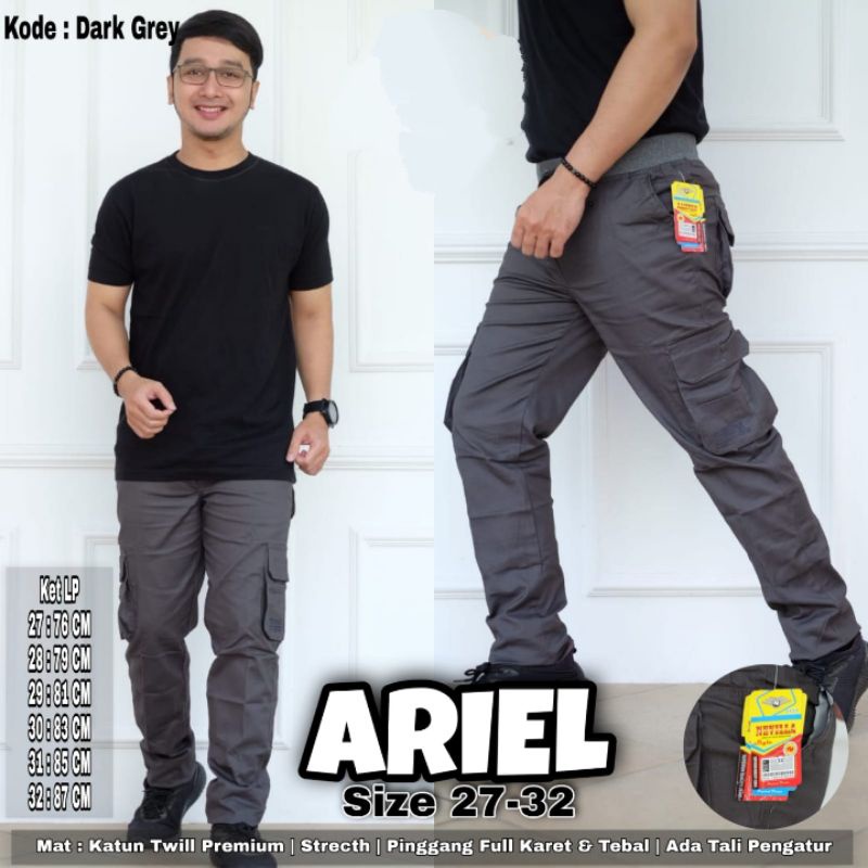 Celana Cargo Panjang Premium - Celana Kargo Chinos Panjang Cargo Pria Rip Pinggang Karet Melar Size 27-38 By Nevilla