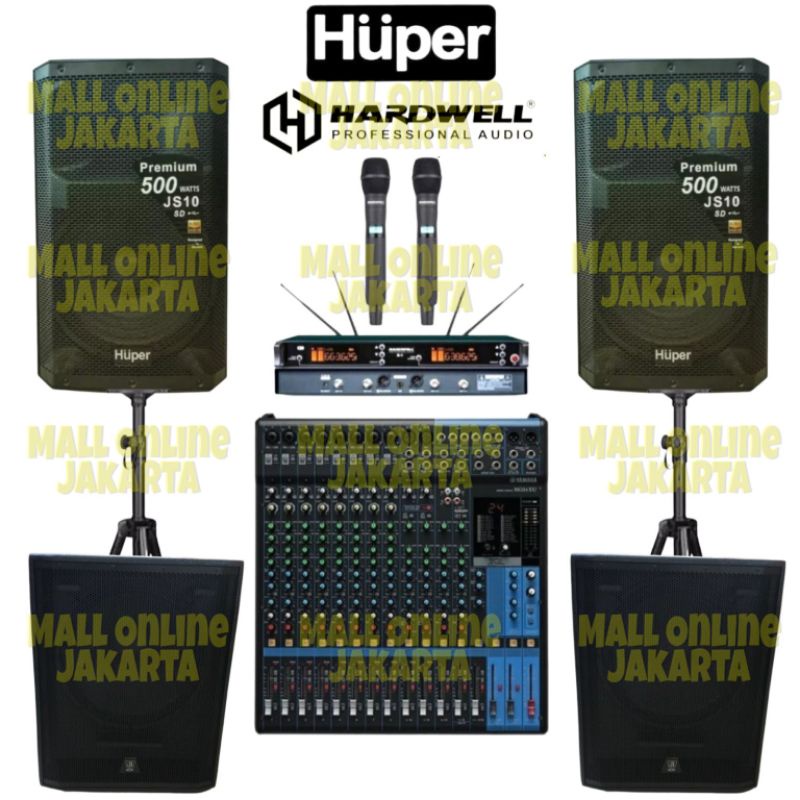 Paket speaker aktif huper 15 inch js10 subwoofer aktif 18 inch mixer 16 channel original
