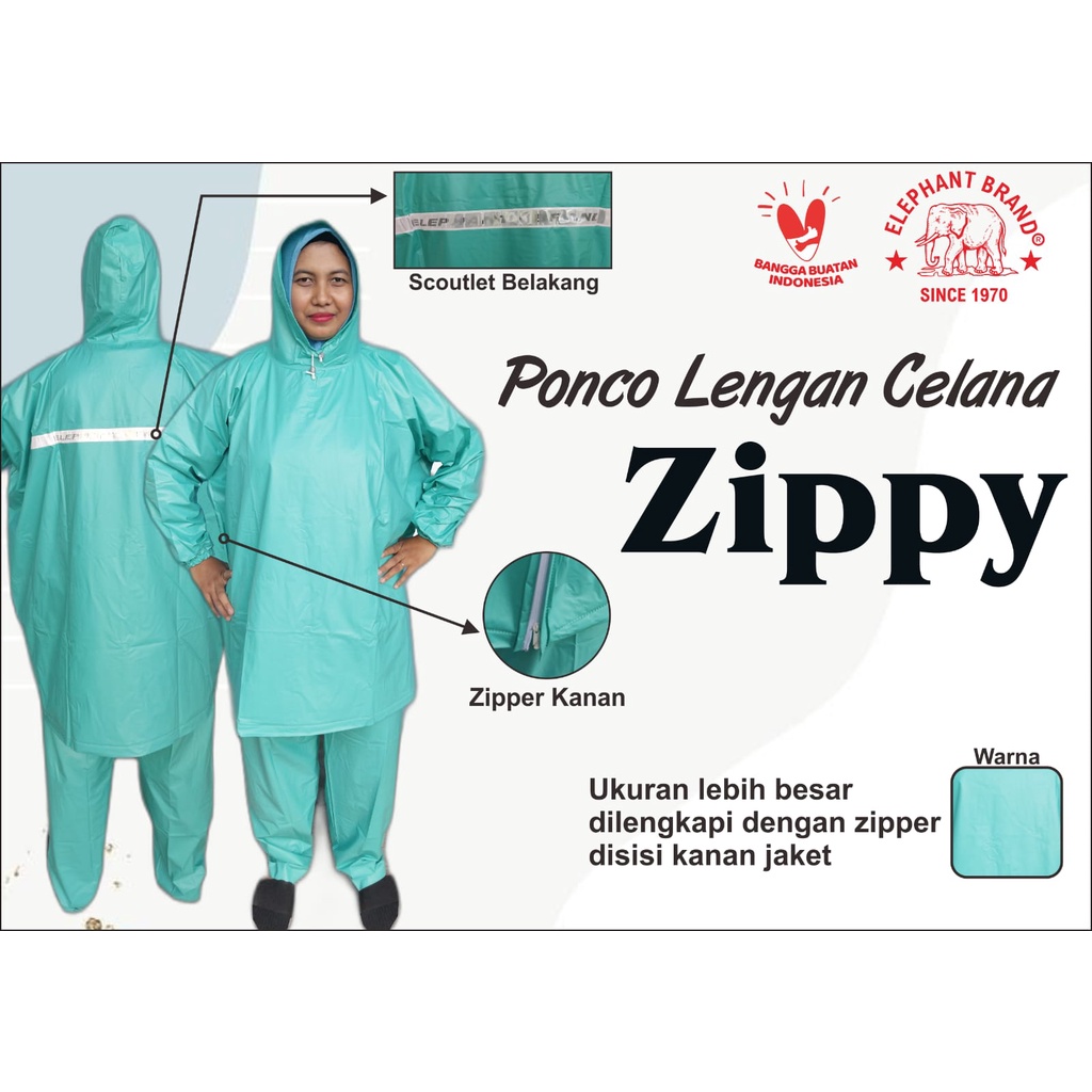 Jas Hujan Poncho Lengan Celana Zippy Elephant