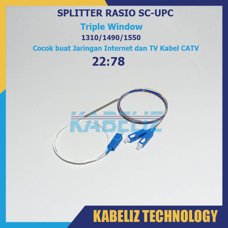 Splitter ratio 22:78 splitter 1x2 ratio Three window spliter rasio 1:2 coupler ftth catv fiber optic sc upc murah