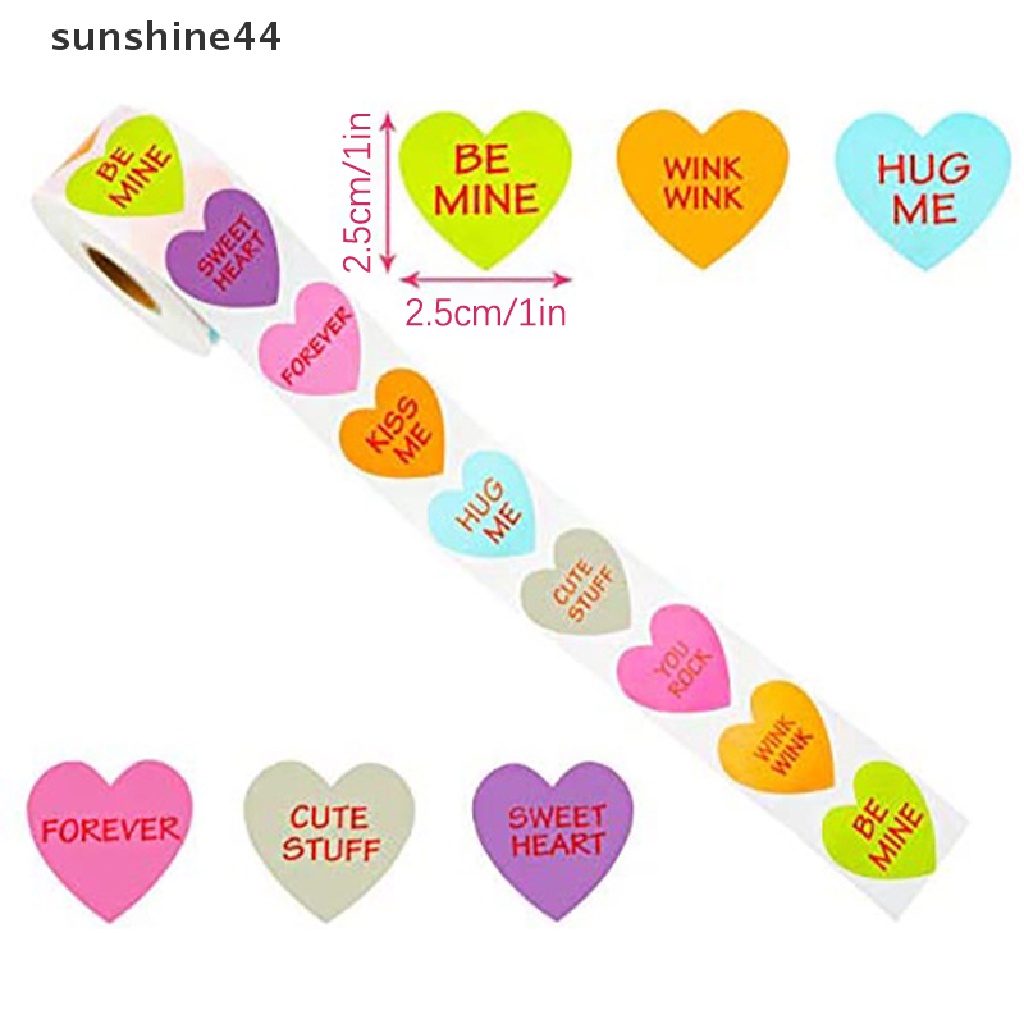 Sunshine 500Pcs/Roll Stiker Label Cinta Berbentuk Hati Scrapbooking Stiker Perekat Valene's Day Wedding Decor Stationery Sticker Kemasan Segel Stiker.