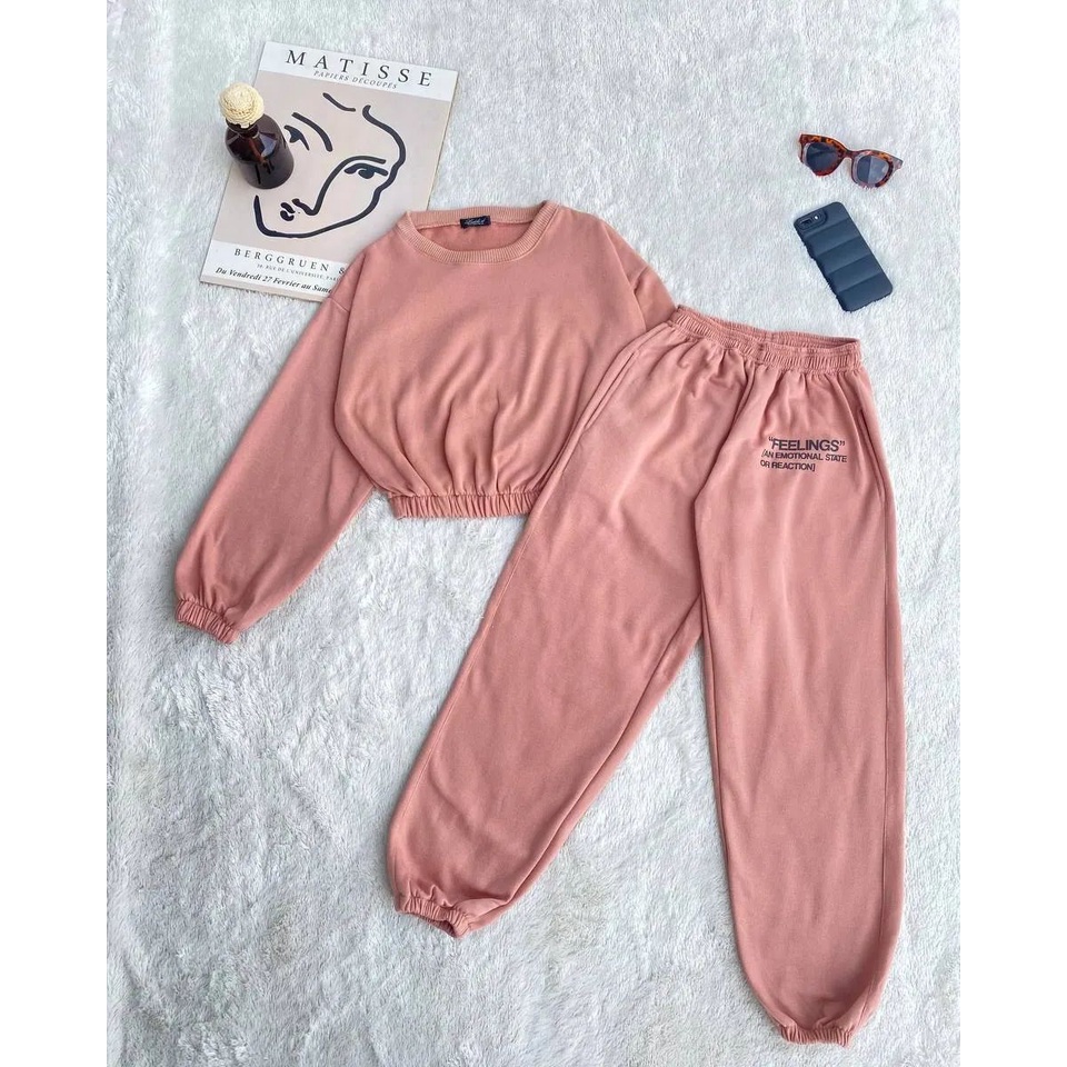 FEEL ONE SET SETELAN WANITA ONESET VIRAL FLEECE PREMIUM