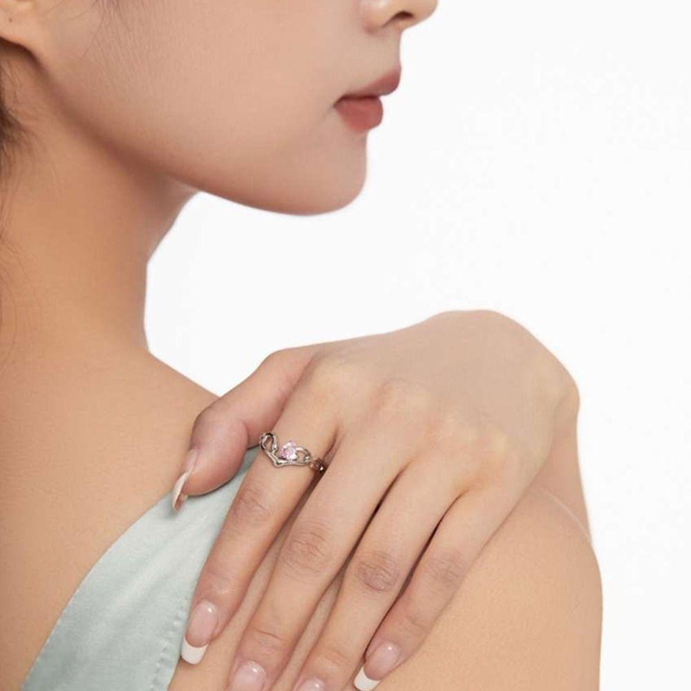 MXBEAUTY Y2k Wanita Cincin Lucu Adjustable Menawan Desain Niche Kelinci Gadis Manis Hadiah Berlian Imitasi Alloy Gaya Korea Ring