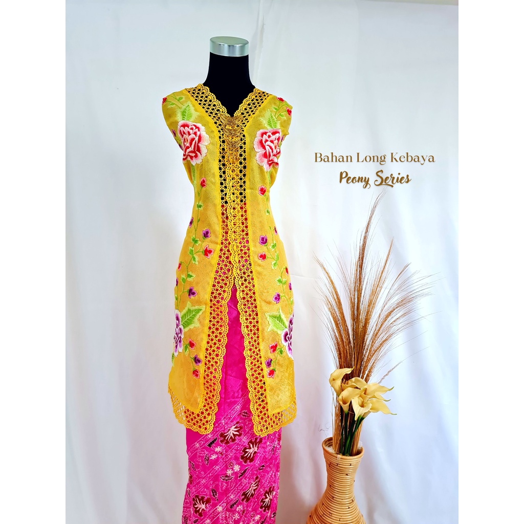 Pusat Bordir Tasikmalaya - Bahan Long Kebaya Bordir Manual Sutra ATBM Peony Series