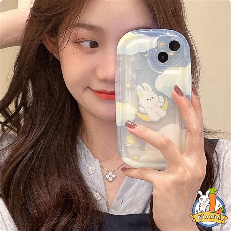 Soft Case Silikon Desain Kelinci Bulan Awan Sabun Tahan Gores Untuk iPhone 14 13 12 11 Pro Max X Xr Xs Max 8 7 6 6s Plus SE 2020