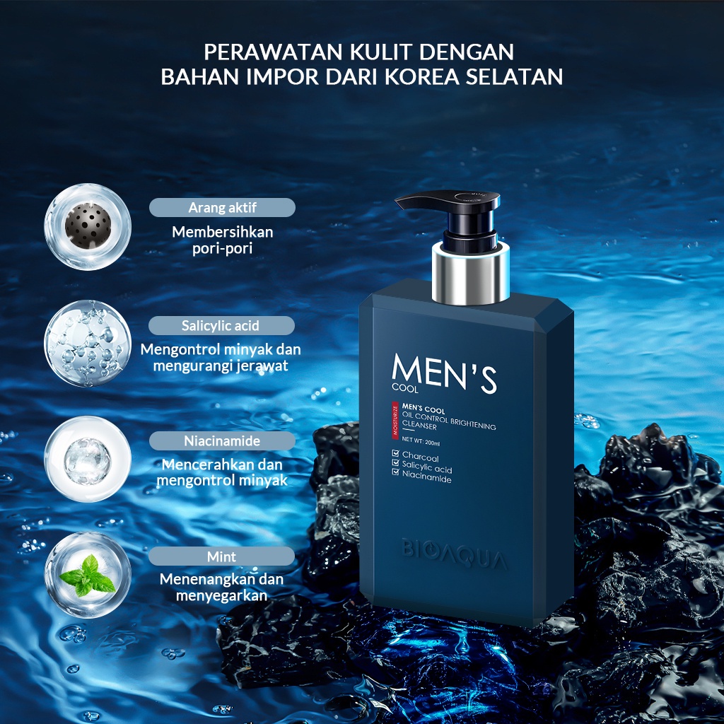 READY BIOAQUA Skincare Pria Pemutih Wajah Men's Skincare Oil Control &amp; Memudarkan Bekas Jerawat Perawatan Wajah Pria With Toner Wajah